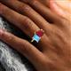 6 - Nadya Pear Shape Lab Created Ruby & Emerald Shape Blue Topaz 2 Stone Duo Ring 