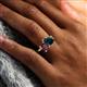 6 - Nadya Pear Shape London Blue Topaz & Emerald Shape Rhodolite Garnet 2 Stone Duo Ring 