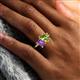 6 - Nadya Pear Shape Peridot & Emerald Shape Amethyst 2 Stone Duo Ring 