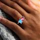 6 - Nadya Pear Shape Pink Tourmaline & Emerald Shape Blue Topaz 2 Stone Duo Ring 