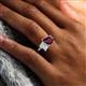 6 - Nadya Pear Shape Rhodolite Garnet & Emerald Shape White Sapphire 2 Stone Duo Ring 