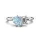 1 - Nadya Pear Shape Aquamarine & Emerald Shape GIA Certified Diamond 2 Stone Duo Ring 