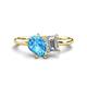 1 - Nadya Pear Shape Blue Topaz & Emerald Shape GIA Certified Diamond 2 Stone Duo Ring 