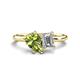 1 - Nadya Pear Shape Peridot & Emerald Shape GIA Certified Diamond 2 Stone Duo Ring 