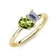 4 - Nadya Pear Shape Peridot & Emerald Shape GIA Certified Diamond 2 Stone Duo Ring 