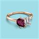 3 - Nadya Pear Shape Rhodolite Garnet & Emerald Shape GIA Certified Diamond 2 Stone Duo Ring 