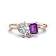 1 - Nadya Pear Shape GIA Certified Diamond & Emerald Shape Amethyst 2 Stone Duo Ring 