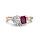 1 - Nadya Pear Shape GIA Certified Diamond & Emerald Shape Rhodolite Garnet 2 Stone Duo Ring 