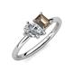 4 - Nadya Pear Shape GIA Certified Diamond & Emerald Shape Smoky Quartz 2 Stone Duo Ring 