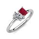 4 - Nadya Pear Shape GIA Certified Diamond & Emerald Shape Ruby 2 Stone Duo Ring 