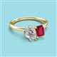 3 - Nadya Pear Shape GIA Certified Diamond & Emerald Shape Ruby 2 Stone Duo Ring 