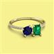 2 - Elyse 6.00 mm Cushion Shape Lab Created Blue Sapphire and 7x5 mm Emerald Shape Lab Created Emerald 2 Stone Duo Ring 