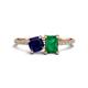 1 - Elyse 6.00 mm Cushion Shape Lab Created Blue Sapphire and 7x5 mm Emerald Shape Lab Created Emerald 2 Stone Duo Ring 