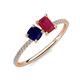 3 - Elyse 6.00 mm Cushion Shape Lab Created Blue Sapphire and 7x5 mm Emerald Shape Lab Created Ruby 2 Stone Duo Ring 
