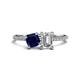 1 - Elyse 6.00 mm Cushion Shape Lab Created Blue Sapphire and 7x5 mm Emerald Shape Forever Brilliant Moissanite 2 Stone Duo Ring 