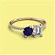 2 - Elyse 6.00 mm Cushion Shape Lab Created Blue Sapphire and 7x5 mm Emerald Shape Forever Brilliant Moissanite 2 Stone Duo Ring 
