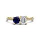 1 - Elyse 6.00 mm Cushion Shape Lab Created Blue Sapphire and 7x5 mm Emerald Shape White Sapphire 2 Stone Duo Ring 