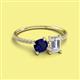 2 - Elyse 6.00 mm Cushion Shape Lab Created Blue Sapphire and 7x5 mm Emerald Shape White Sapphire 2 Stone Duo Ring 