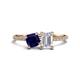 1 - Elyse 6.00 mm Cushion Shape Lab Created Blue Sapphire and 7x5 mm Emerald Shape White Sapphire 2 Stone Duo Ring 