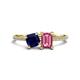 1 - Elyse 6.00 mm Cushion Shape Lab Created Blue Sapphire and 7x5 mm Emerald Shape Pink Tourmaline 2 Stone Duo Ring 