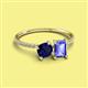 2 - Elyse 6.00 mm Cushion Shape Lab Created Blue Sapphire and 7x5 mm Emerald Shape Tanzanite 2 Stone Duo Ring 