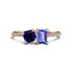 1 - Elyse 6.00 mm Cushion Shape Lab Created Blue Sapphire and 7x5 mm Emerald Shape Tanzanite 2 Stone Duo Ring 