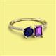 2 - Elyse 6.00 mm Cushion Shape Lab Created Blue Sapphire and 7x5 mm Emerald Shape Amethyst 2 Stone Duo Ring 