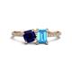 1 - Elyse 6.00 mm Cushion Shape Lab Created Blue Sapphire and 7x5 mm Emerald Shape Blue Topaz 2 Stone Duo Ring 