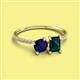 2 - Elyse 6.00 mm Cushion Shape Lab Created Blue Sapphire and 7x5 mm Emerald Shape London Blue Topaz 2 Stone Duo Ring 