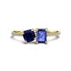 1 - Elyse 6.00 mm Cushion Shape Lab Created Blue Sapphire and 7x5 mm Emerald Shape Iolite 2 Stone Duo Ring 
