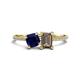 1 - Elyse 6.00 mm Cushion Shape Lab Created Blue Sapphire and 7x5 mm Emerald Shape Smoky Quartz 2 Stone Duo Ring 