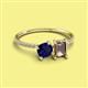 2 - Elyse 6.00 mm Cushion Shape Lab Created Blue Sapphire and 7x5 mm Emerald Shape Smoky Quartz 2 Stone Duo Ring 