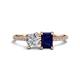 1 - Elyse 6.00 mm Cushion Shape Forever Brilliant Moissanite and 7x5 mm Emerald Shape Lab Created Blue Sapphire 2 Stone Duo Ring 