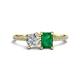 1 - Elyse 6.00 mm Cushion Shape Forever Brilliant Moissanite and 7x5 mm Emerald Shape Lab Created Emerald 2 Stone Duo Ring 
