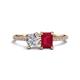 1 - Elyse 6.00 mm Cushion Shape Forever Brilliant Moissanite and 7x5 mm Emerald Shape Lab Created Ruby 2 Stone Duo Ring 
