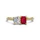 1 - Elyse 6.00 mm Cushion Shape Forever One Moissanite and 7x5 mm Emerald Shape Lab Created Ruby 2 Stone Duo Ring 