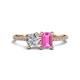 1 - Elyse 6.00 mm Cushion Shape Forever Brilliant Moissanite and 7x5 mm Emerald Shape Lab Created Pink Sapphire 2 Stone Duo Ring 