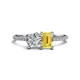 1 - Elyse 6.00 mm Cushion Shape Forever Brilliant Moissanite and 7x5 mm Emerald Shape Lab Created Yellow Sapphire 2 Stone Duo Ring 