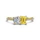 1 - Elyse 6.00 mm Cushion Shape Forever Brilliant Moissanite and 7x5 mm Emerald Shape Lab Created Yellow Sapphire 2 Stone Duo Ring 
