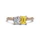 1 - Elyse 6.00 mm Cushion Shape Forever One Moissanite and 7x5 mm Emerald Shape Lab Created Yellow Sapphire 2 Stone Duo Ring 