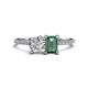 1 - Elyse 6.00 mm Cushion Shape Forever Brilliant Moissanite and 7x5 mm Emerald Shape Lab Created Alexandrite 2 Stone Duo Ring 