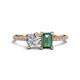 1 - Elyse 6.00 mm Cushion Shape Forever One Moissanite and 7x5 mm Emerald Shape Lab Created Alexandrite 2 Stone Duo Ring 