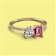 2 - Elyse 6.00 mm Cushion Shape Forever Brilliant Moissanite and 7x5 mm Emerald Shape Pink Tourmaline 2 Stone Duo Ring 