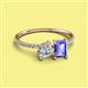 2 - Elyse 6.00 mm Cushion Shape Forever Brilliant Moissanite and 7x5 mm Emerald Shape Tanzanite 2 Stone Duo Ring 