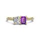 1 - Elyse 6.00 mm Cushion Shape Forever Brilliant Moissanite and 7x5 mm Emerald Shape Amethyst 2 Stone Duo Ring 