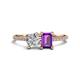 1 - Elyse 6.00 mm Cushion Shape Forever Brilliant Moissanite and 7x5 mm Emerald Shape Amethyst 2 Stone Duo Ring 