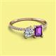 2 - Elyse 6.00 mm Cushion Shape Forever Brilliant Moissanite and 7x5 mm Emerald Shape Amethyst 2 Stone Duo Ring 