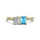 1 - Elyse 6.00 mm Cushion Shape Forever Brilliant Moissanite and 7x5 mm Emerald Shape Blue Topaz 2 Stone Duo Ring 