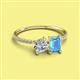 2 - Elyse 6.00 mm Cushion Shape Forever Brilliant Moissanite and 7x5 mm Emerald Shape Blue Topaz 2 Stone Duo Ring 