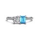 1 - Elyse 6.00 mm Cushion Shape Forever One Moissanite and 7x5 mm Emerald Shape Blue Topaz 2 Stone Duo Ring 